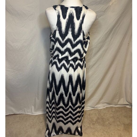 Magic Black and White Pattern Stretch Sleeveless Maxi Dress Stylish - Picture 3 of 8